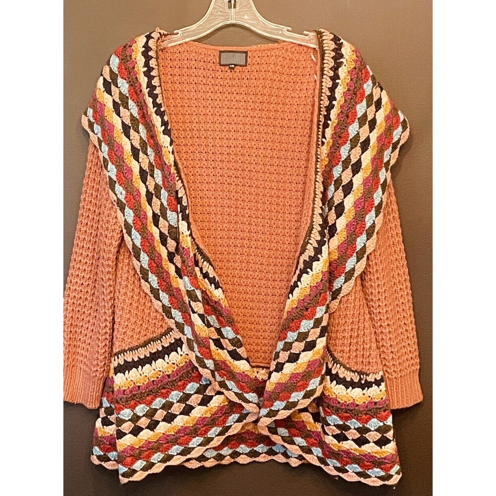 Acrylic Crocheted Knit Cardigan Swearer Orange Fall Colors Women’s Small Medium
